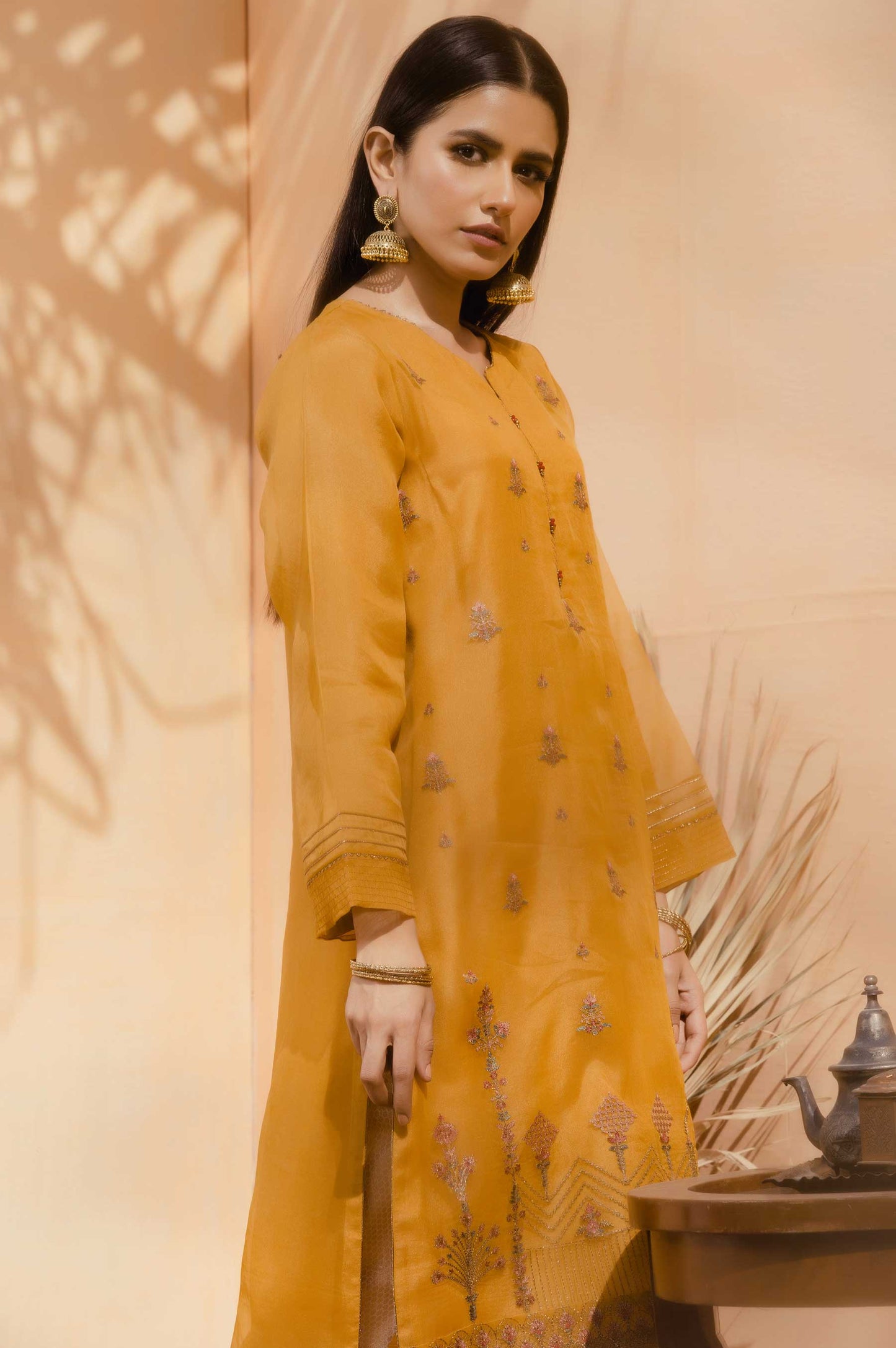 Stitched 1 Piece Organza Embroidered Shirt