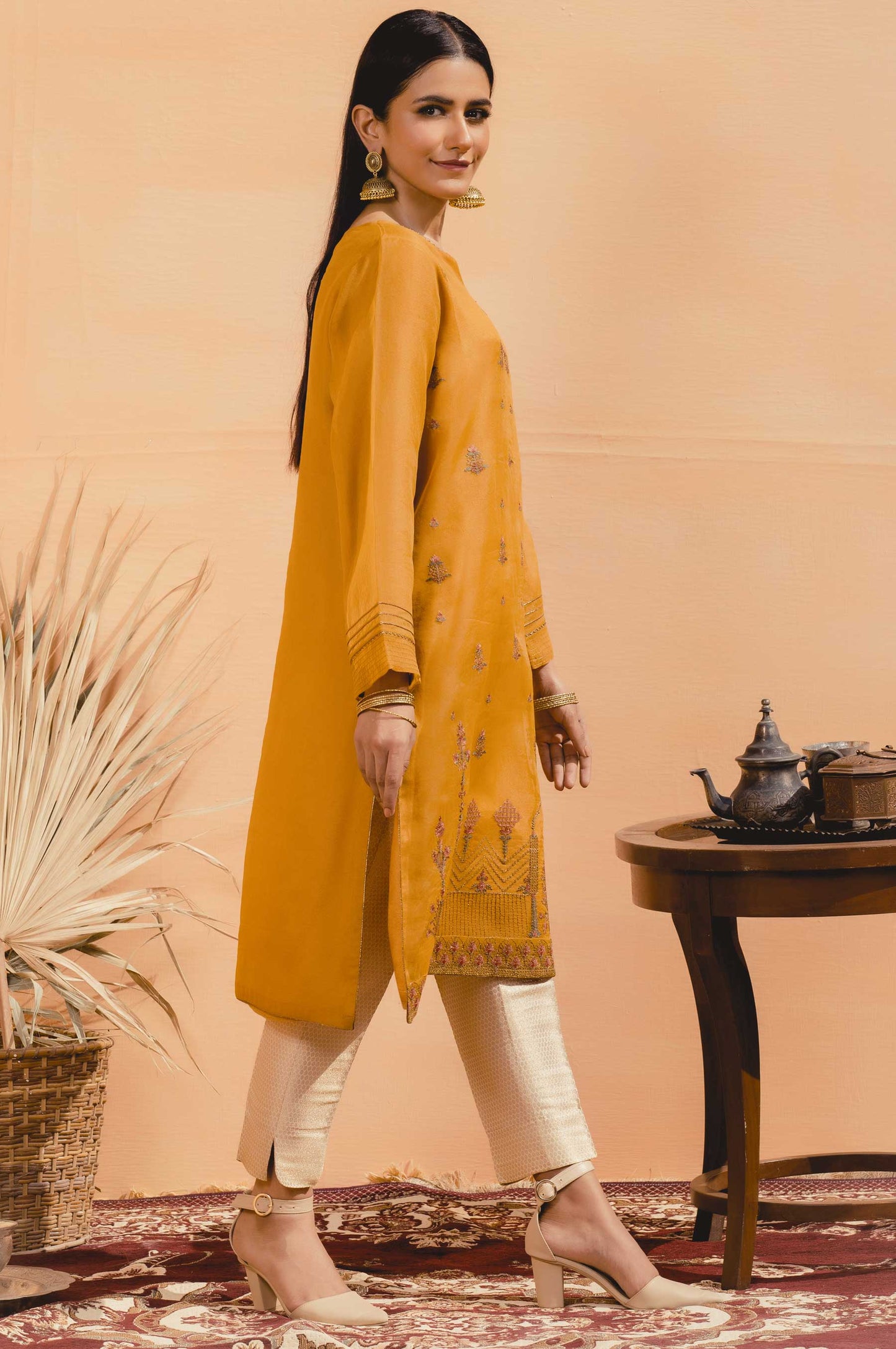 Stitched 1 Piece Organza Embroidered Shirt