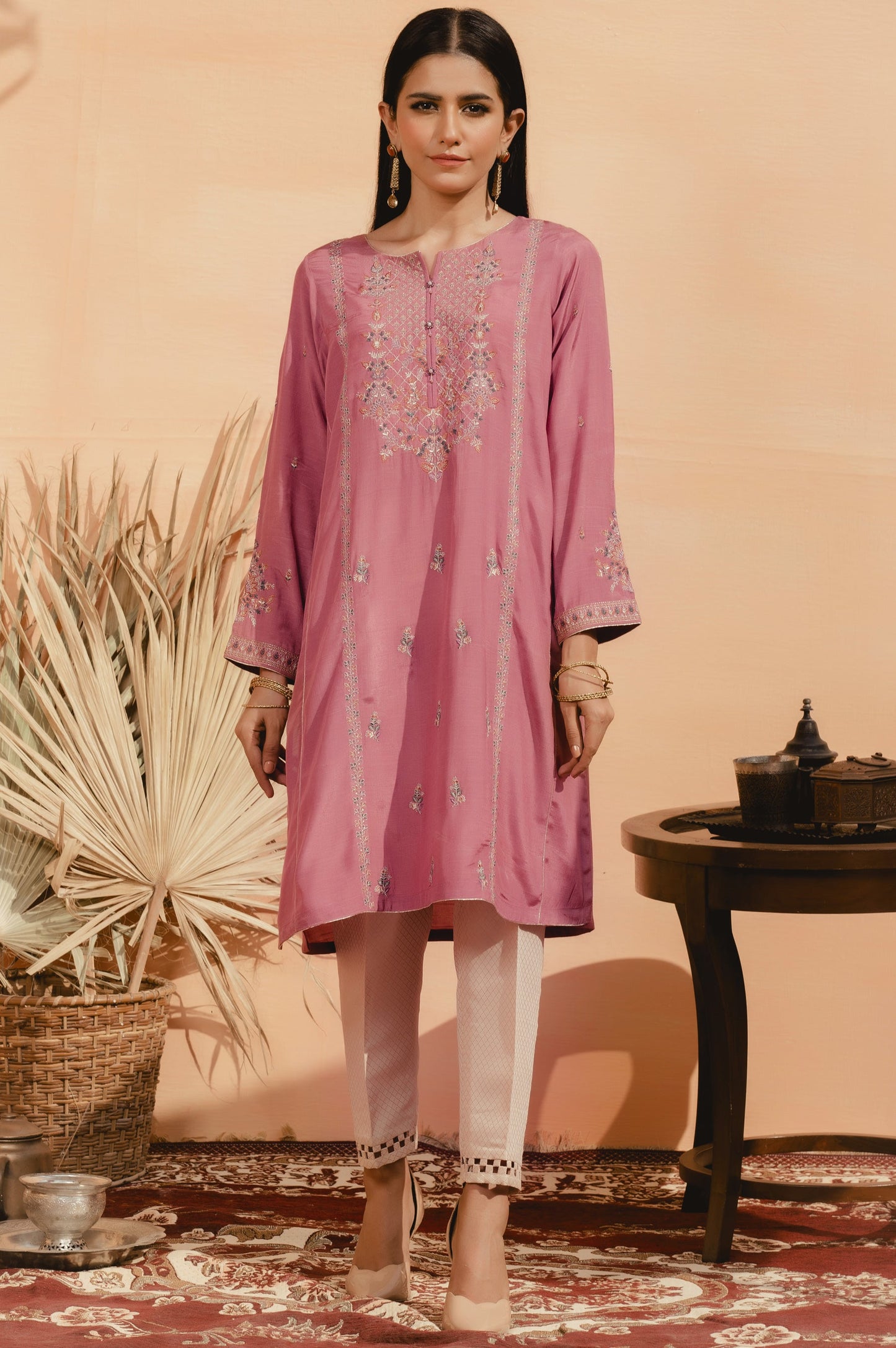 Stitched 1 Piece Raw Silk Embroidered Shirt