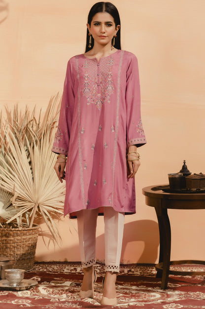 Stitched 1 Piece Raw Silk Embroidered Shirt
