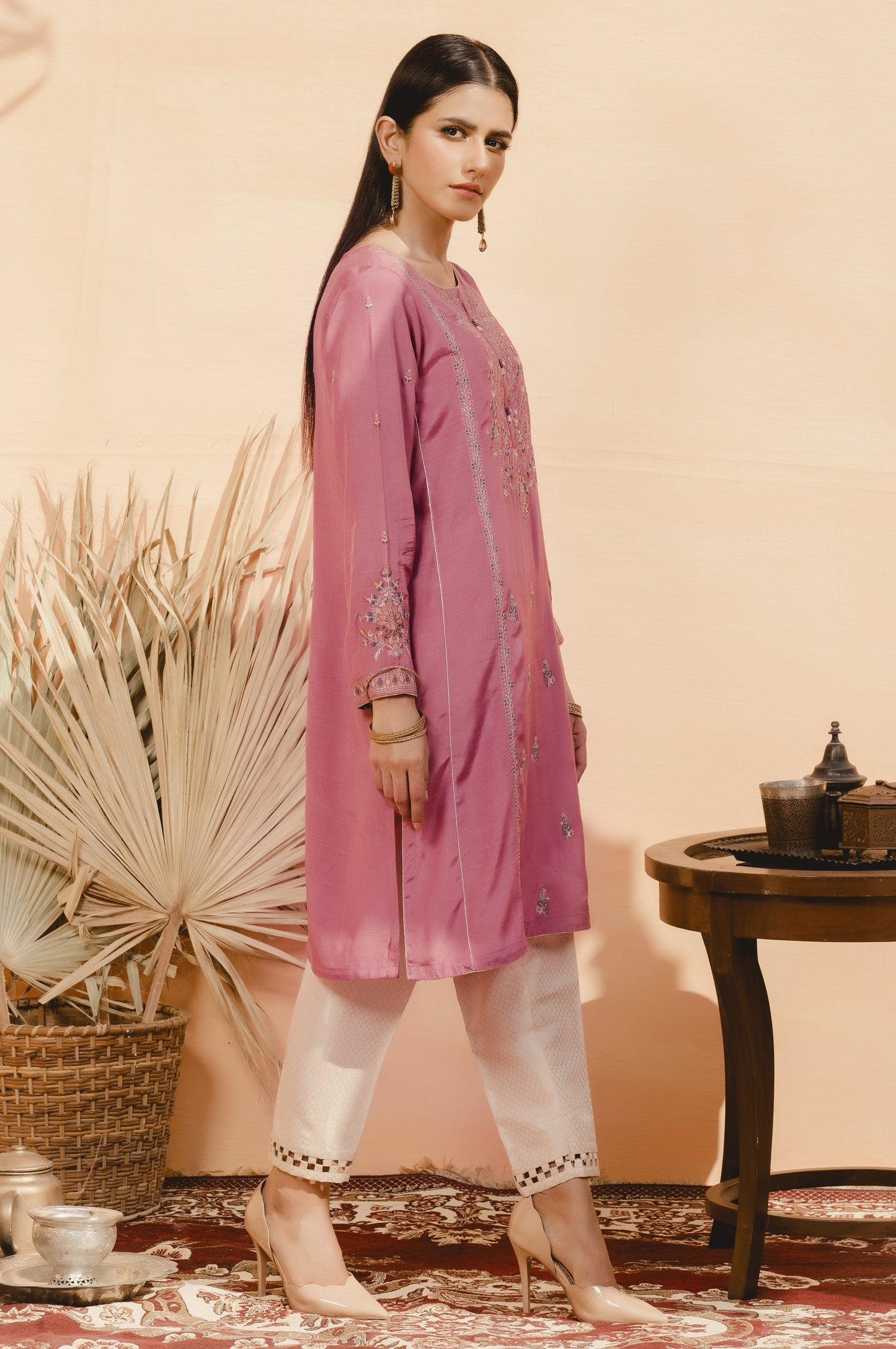 Stitched 1 Piece Raw Silk Embroidered Shirt