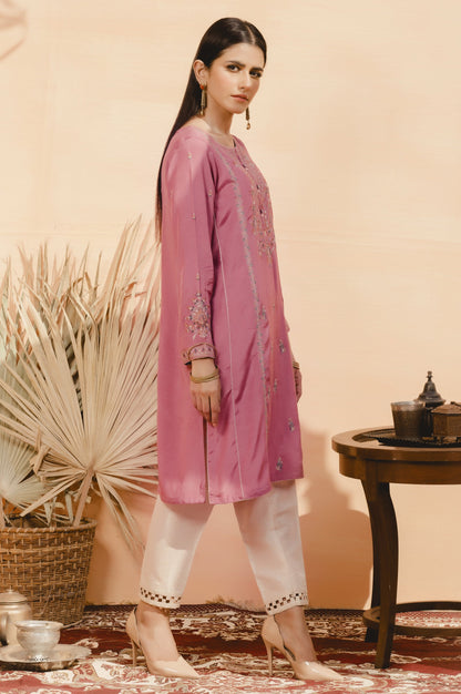 Stitched 1 Piece Raw Silk Embroidered Shirt