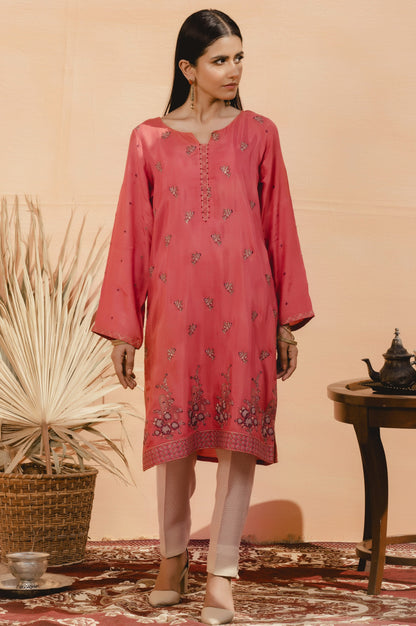 Stitched 1 Piece Raw Silk Embroidered Shirt