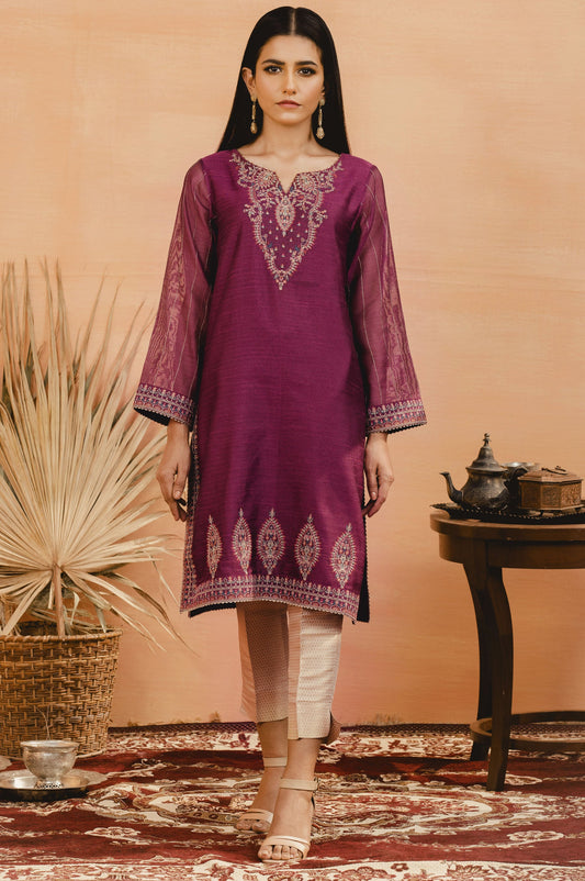 Stitched 1 Piece Khaddi Net Embroidered Shirt