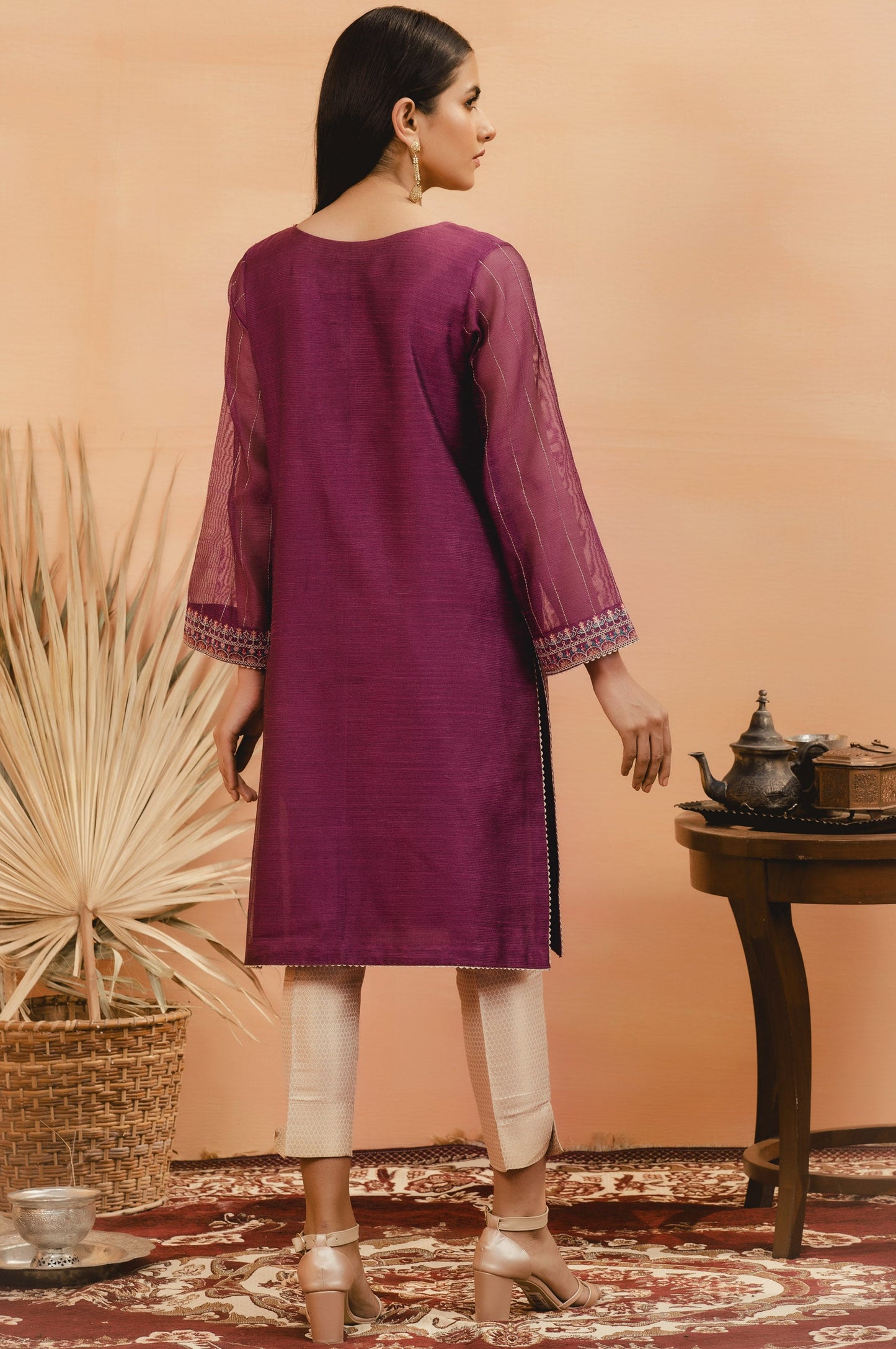 Stitched 1 Piece Khaddi Net Embroidered Shirt