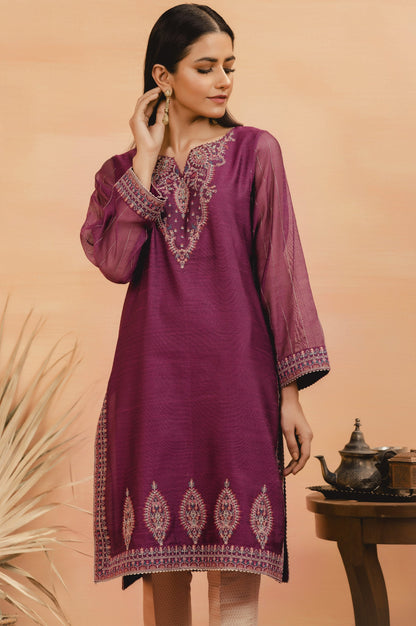 Stitched 1 Piece Khaddi Net Embroidered Shirt
