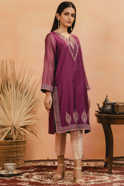 Stitched 1 Piece Khaddi Net Embroidered Shirt