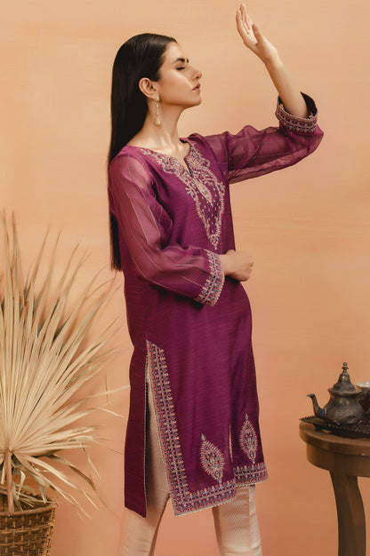 Stitched 1 Piece Khaddi Net Embroidered Shirt