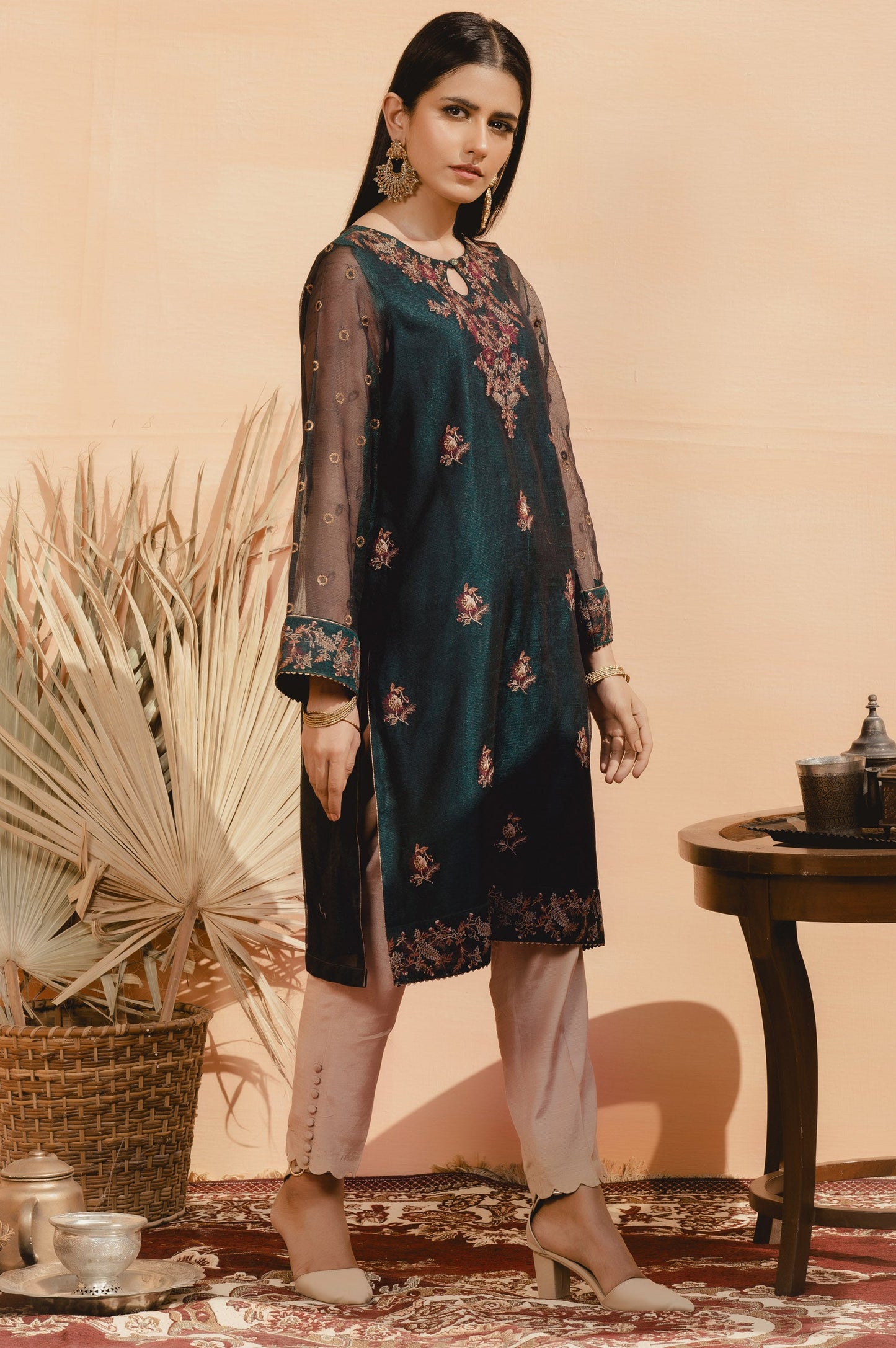 Stitched 1 Piece Khaddi Net Embroidered Shirt