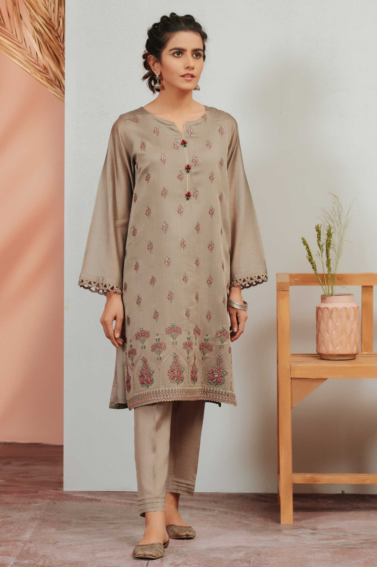 Stitched 1 Piece Cotton Staple Embroidered Shirt