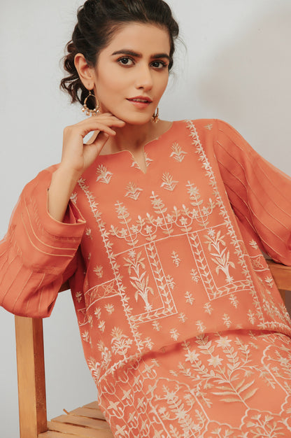 Stitched 1 Piece Organza Embroidered Shirt