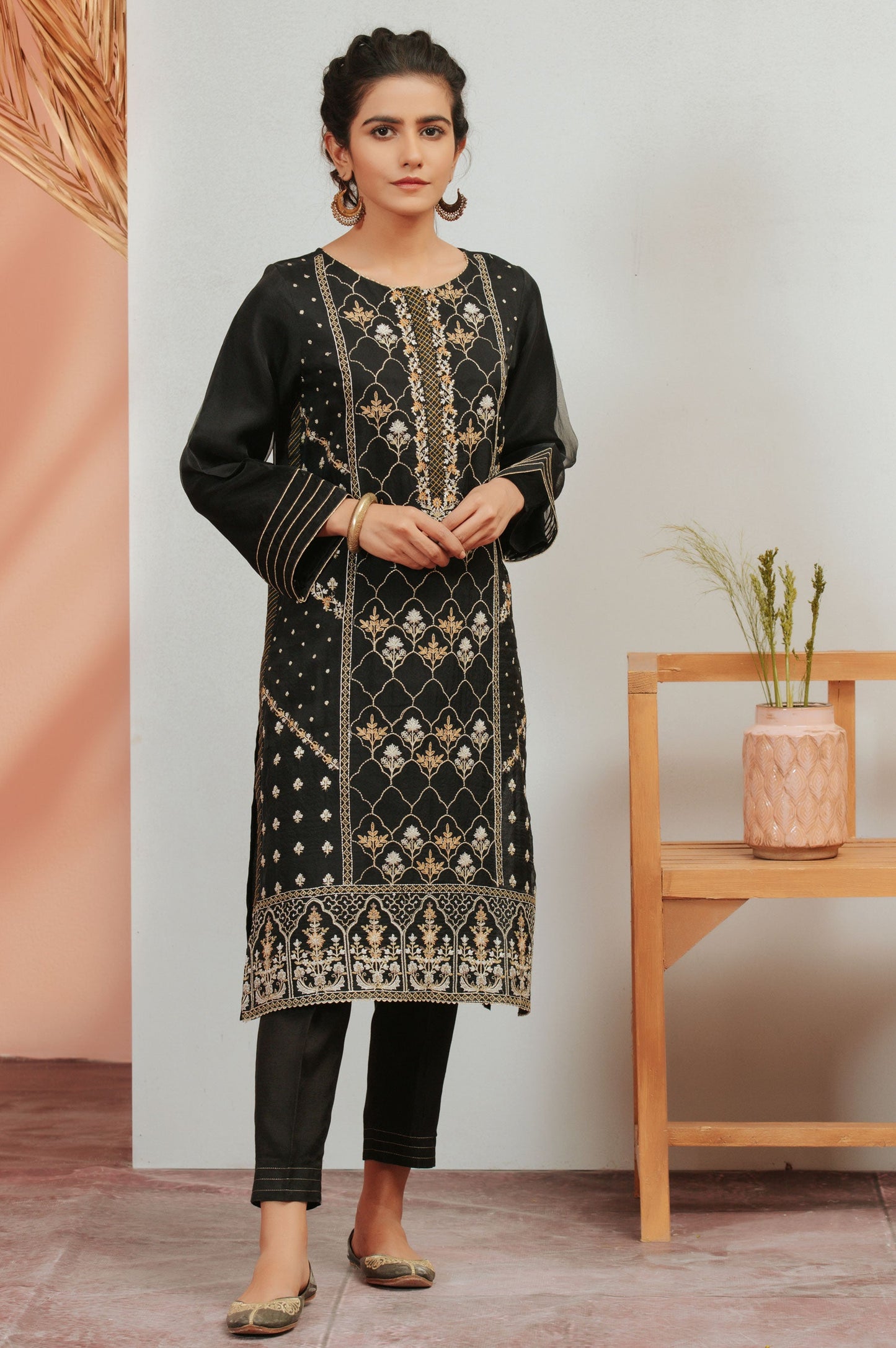 Stitched 1 Piece Organza Embroidered Shirt