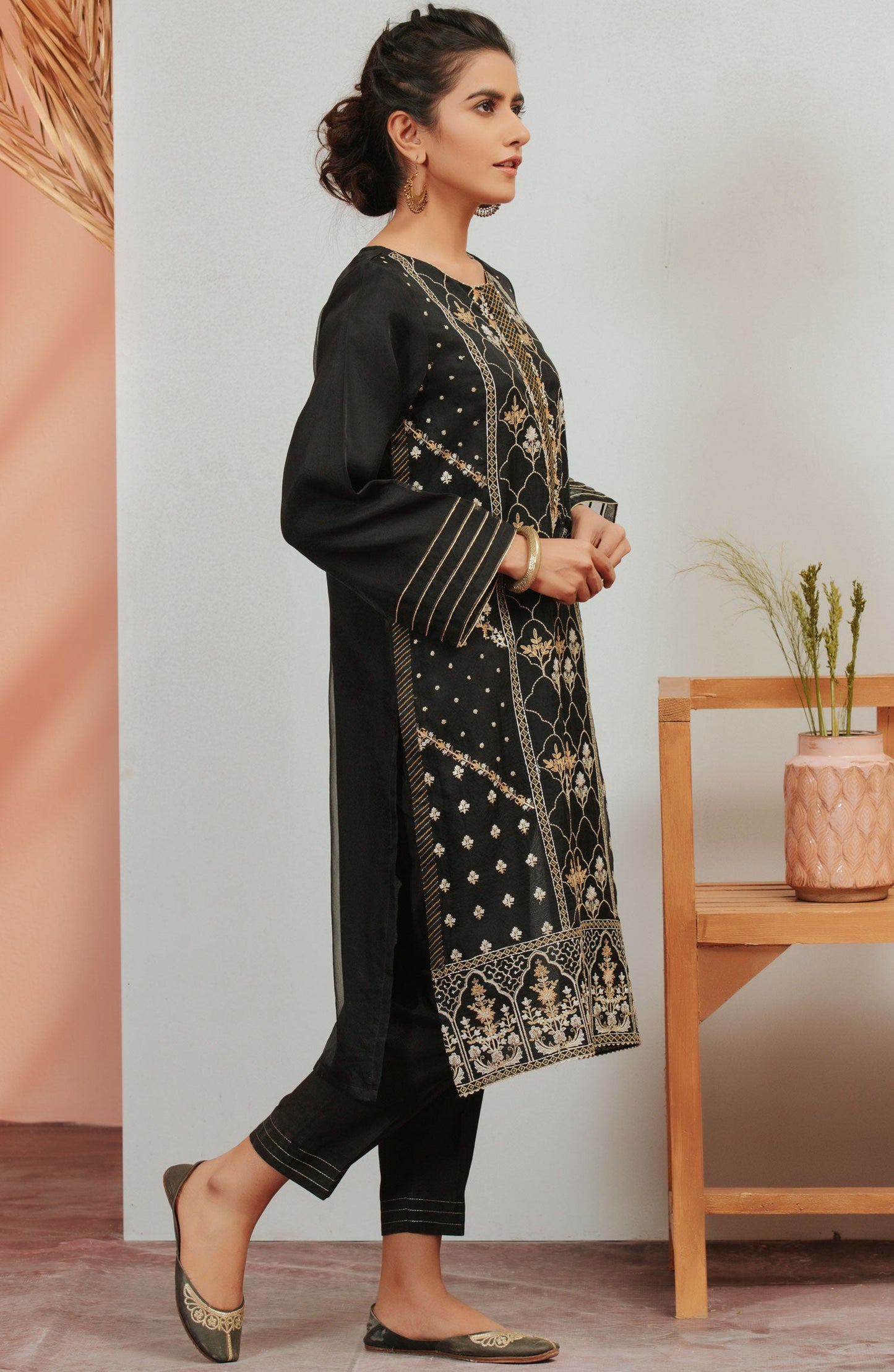 Stitched 1 Piece Organza Embroidered Shirt