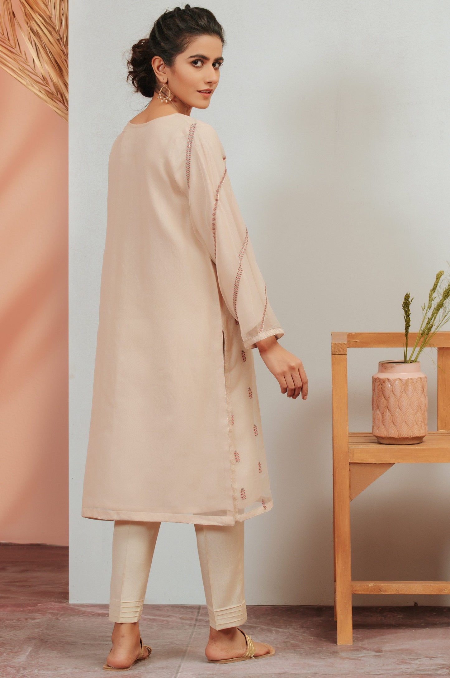 Stitched 1 Piece Organza Embroidered Shirt