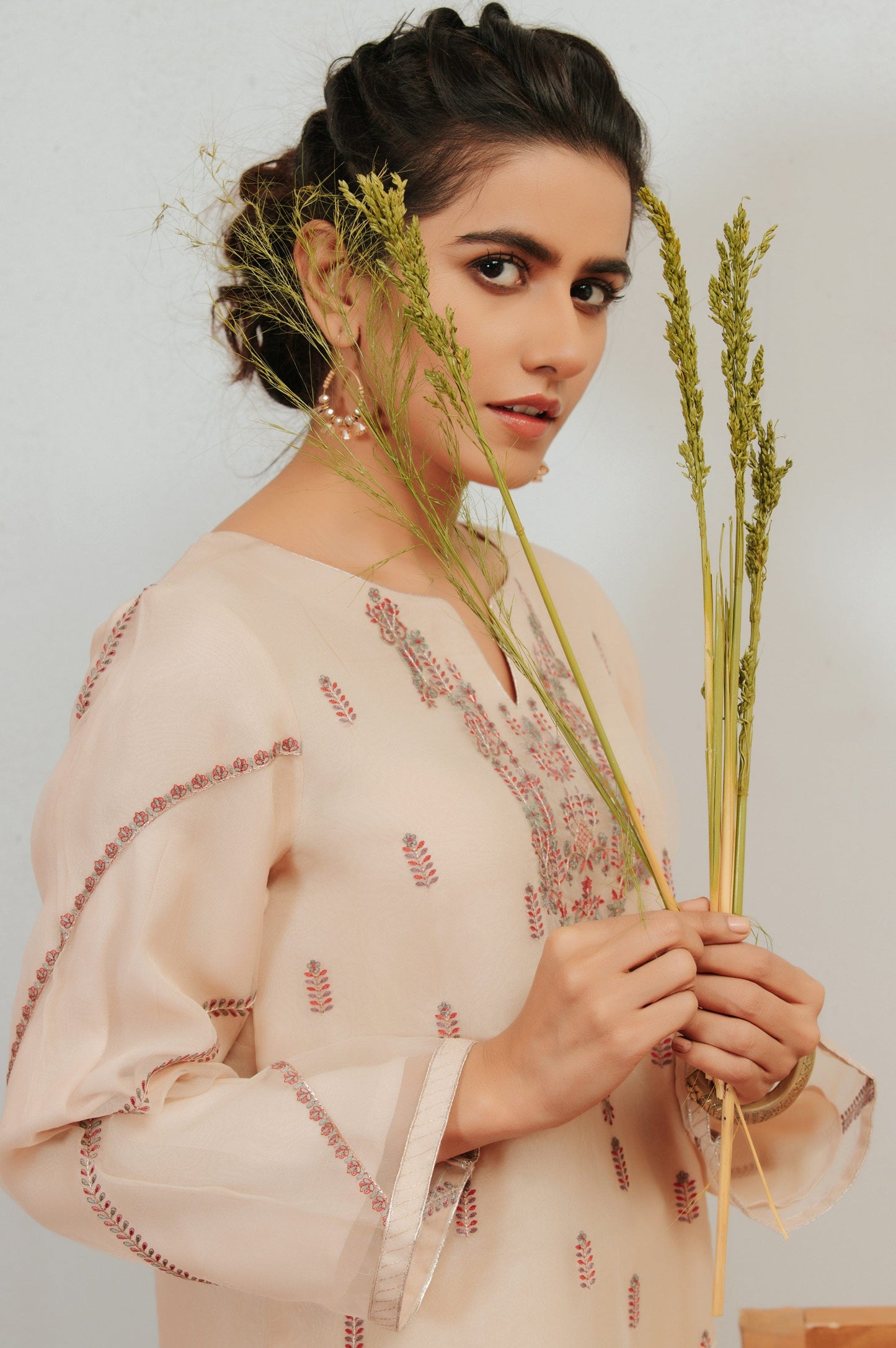 Stitched 1 Piece Organza Embroidered Shirt