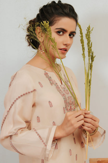 Stitched 1 Piece Organza Embroidered Shirt