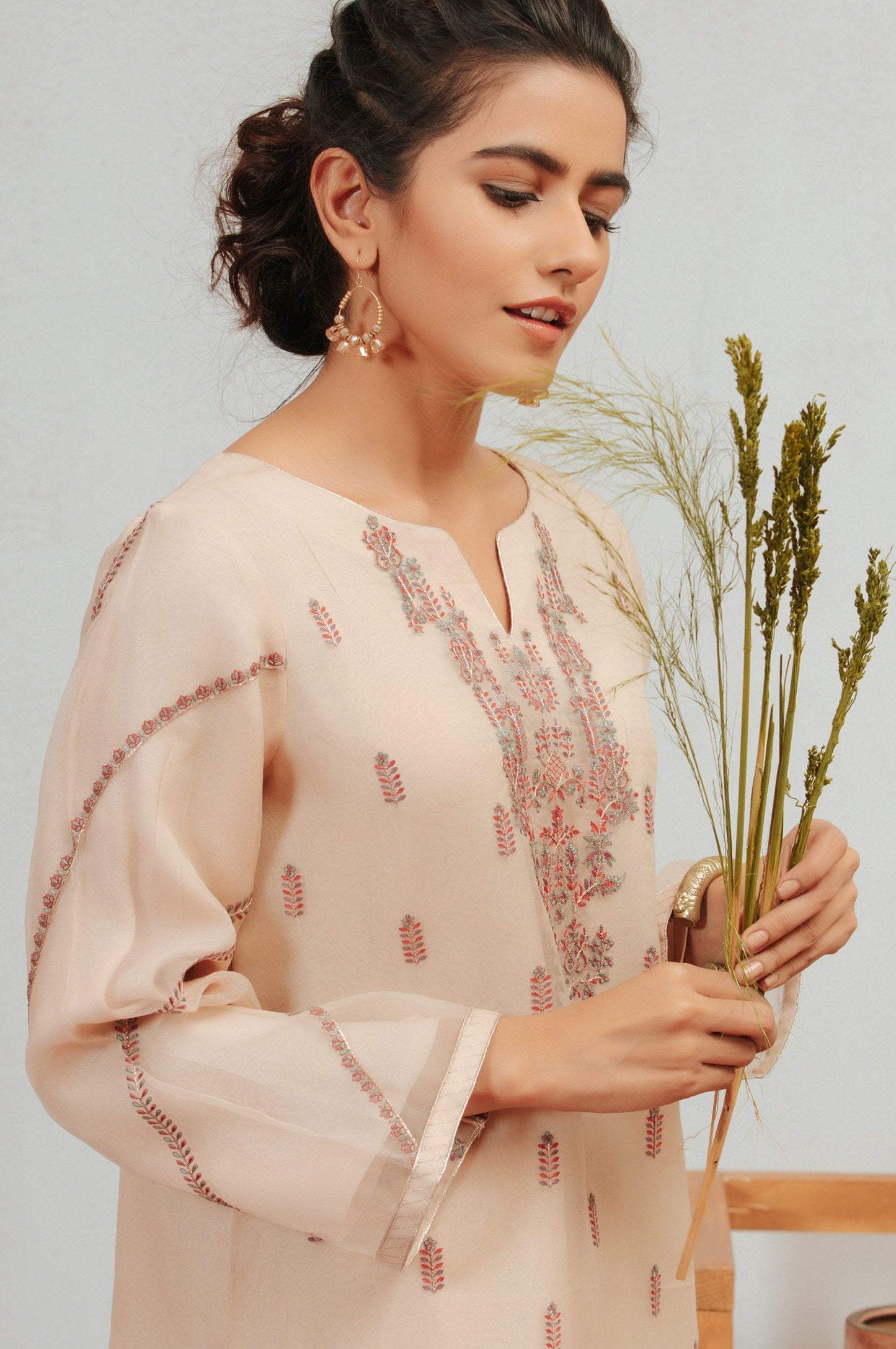 Stitched 1 Piece Organza Embroidered Shirt