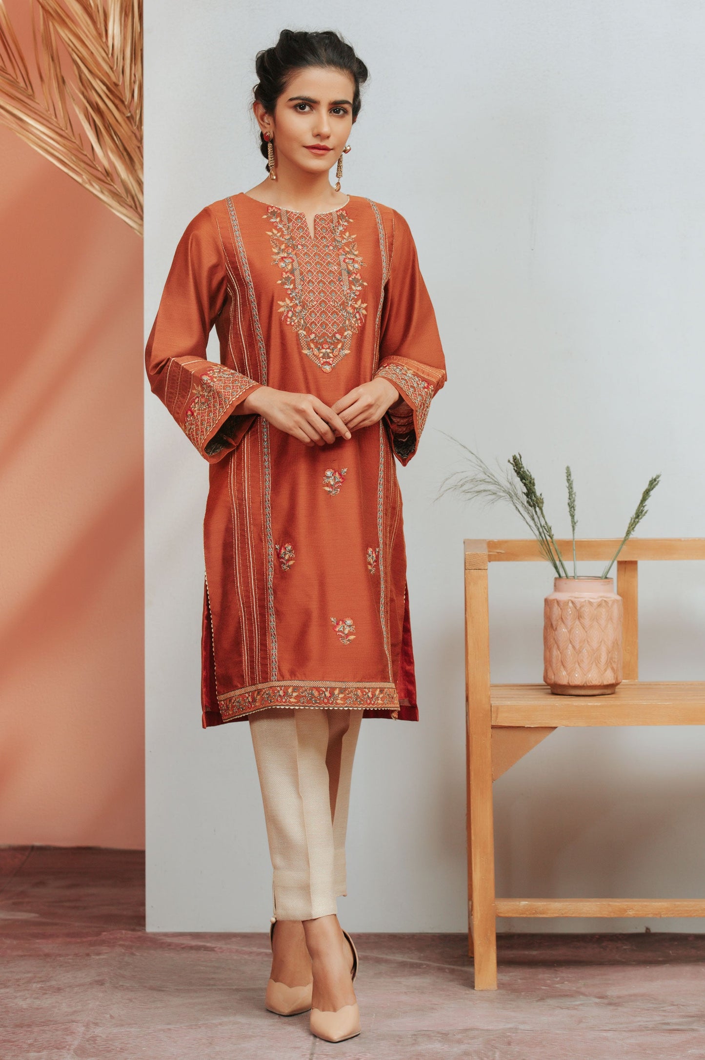 Stitched 1 Piece Cotton Net Embroidered Shirt