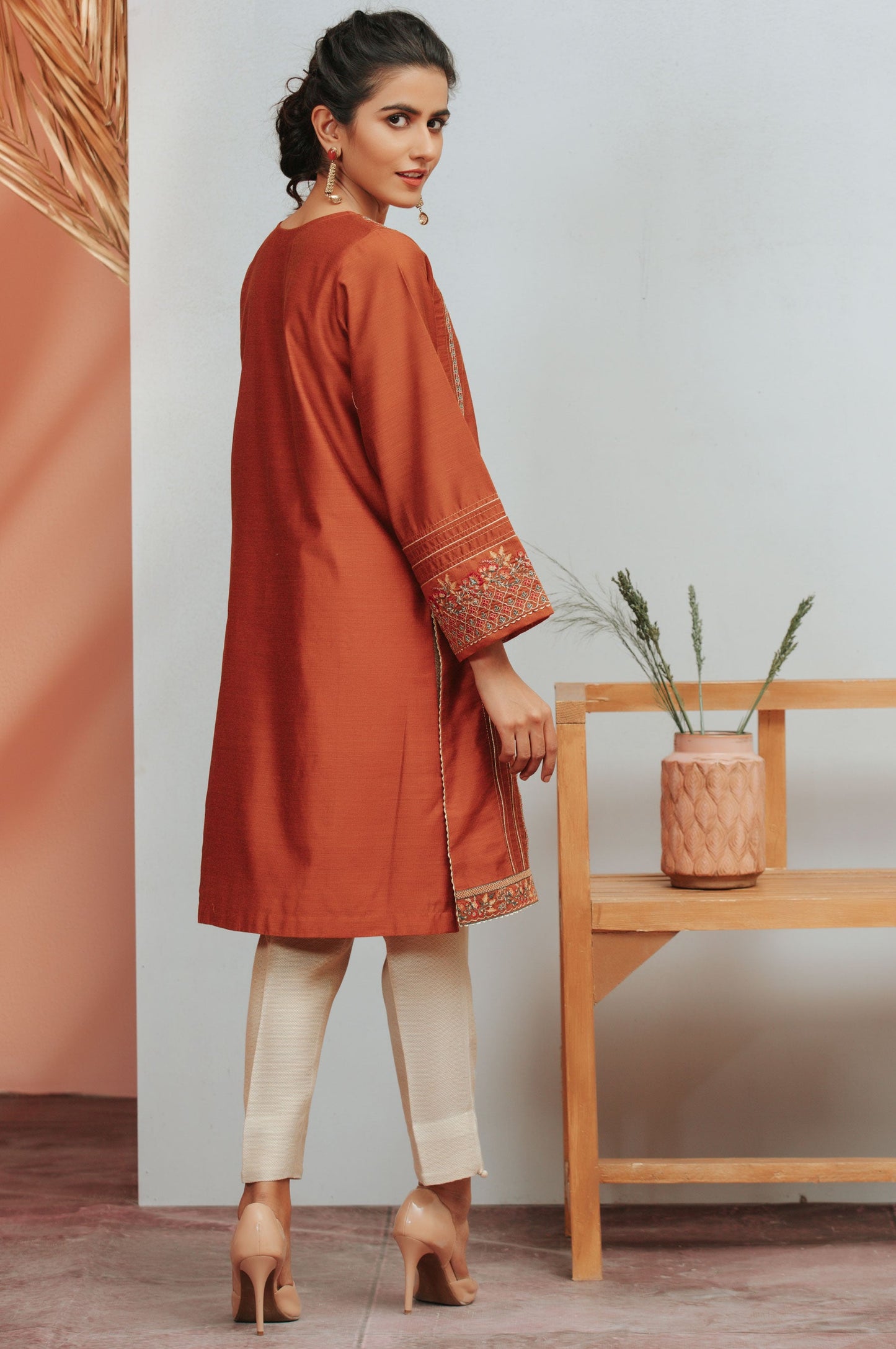 Stitched 1 Piece Cotton Net Embroidered Shirt