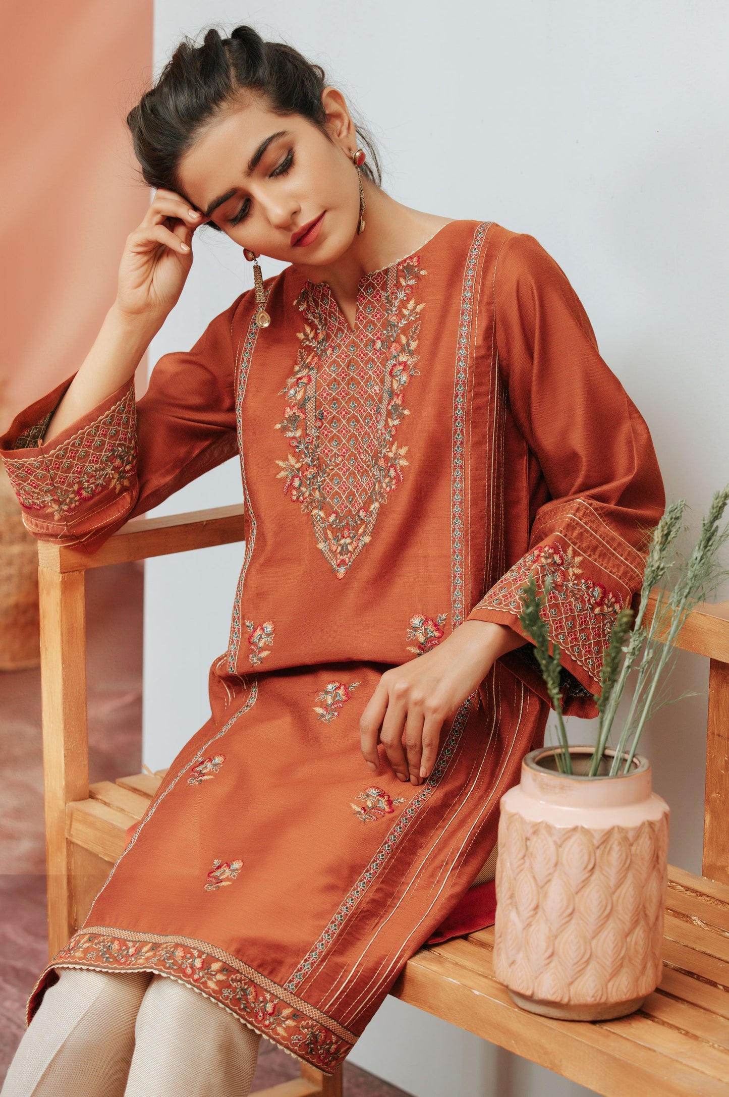 Stitched 1 Piece Cotton Net Embroidered Shirt