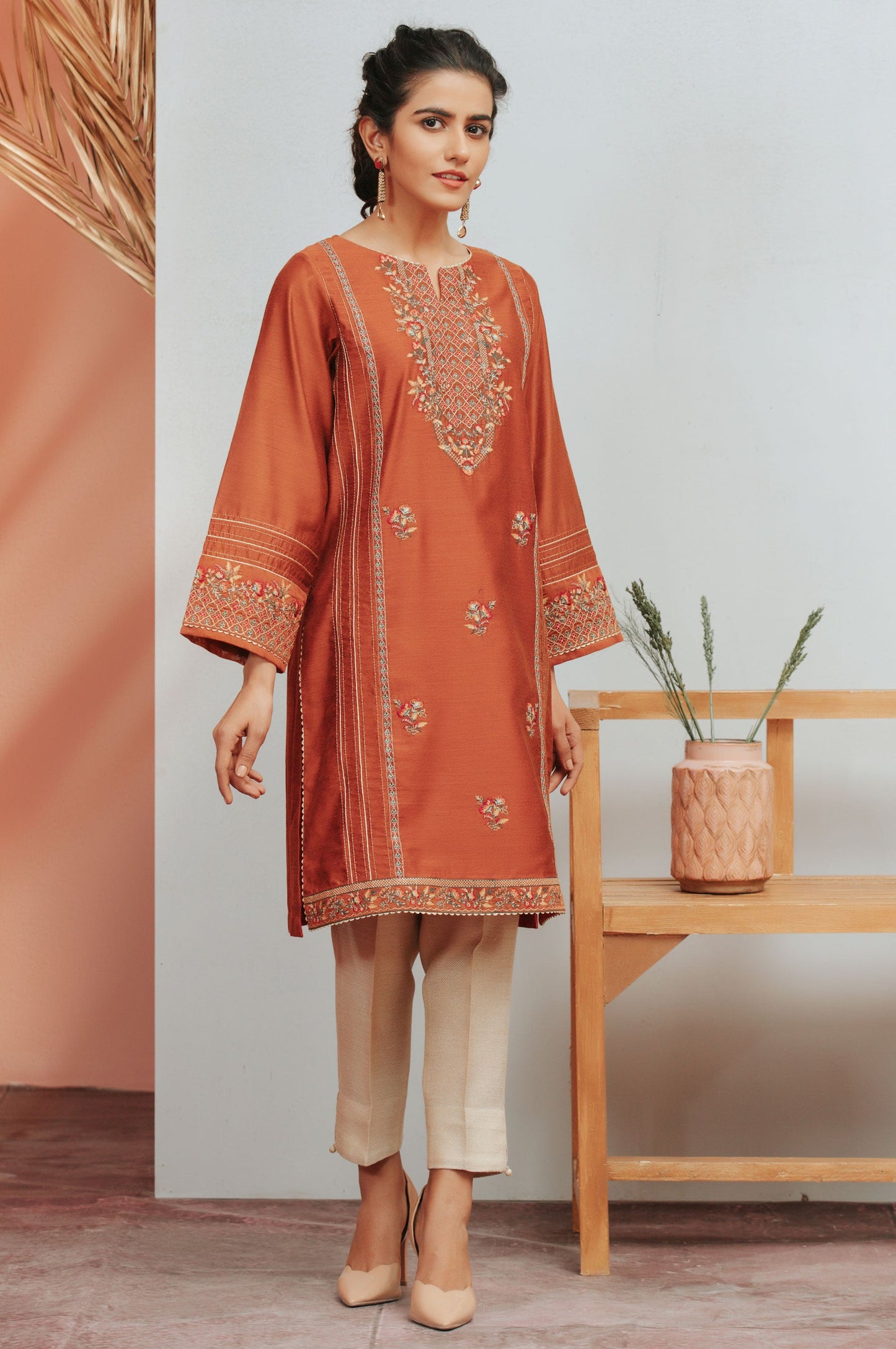 Stitched 1 Piece Cotton Net Embroidered Shirt