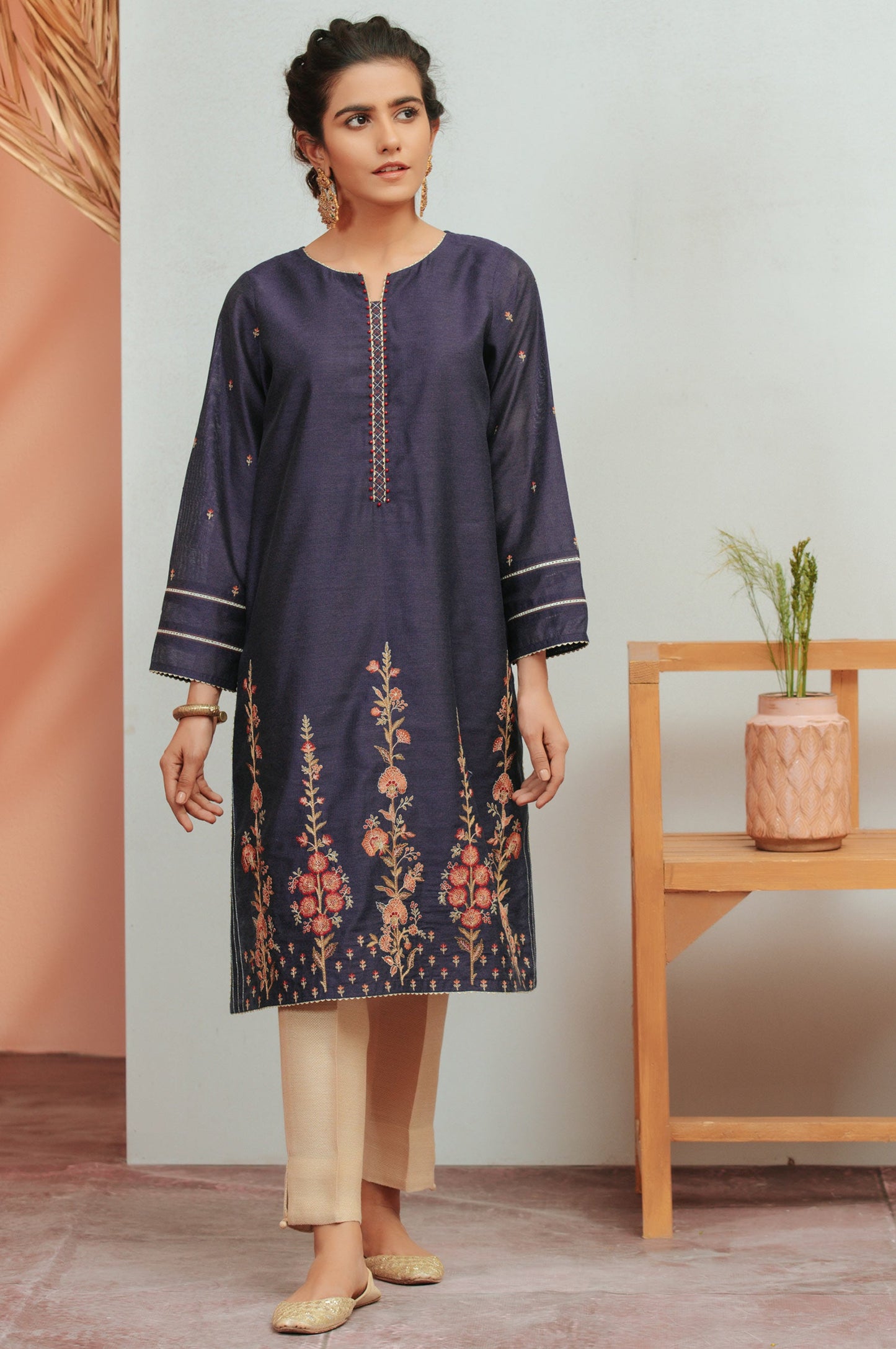 Stitched 1 Piece Cotton Net Embroidered Shirt