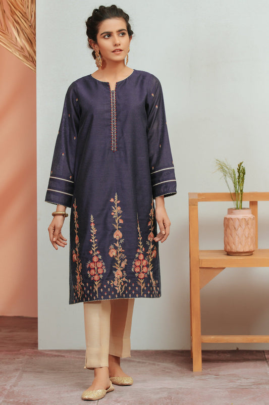 Stitched 1 Piece Cotton Net Embroidered Shirt