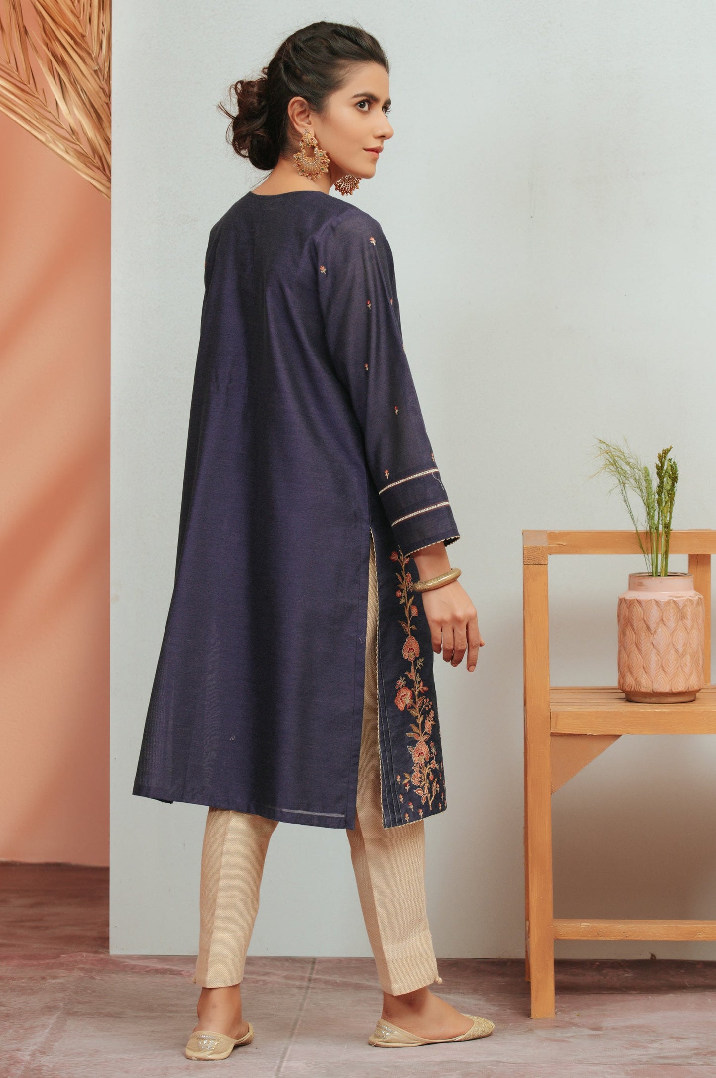 Stitched 1 Piece Cotton Net Embroidered Shirt