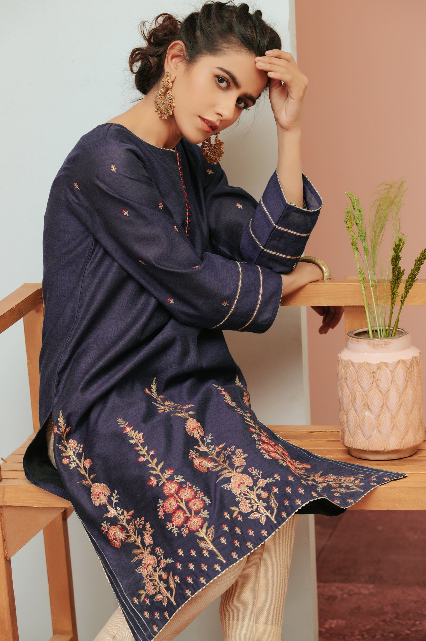 Stitched 1 Piece Cotton Net Embroidered Shirt