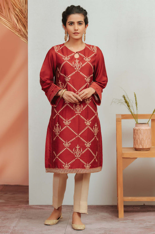 Stitched 1 Piece Cotton Net Embroidered Shirt