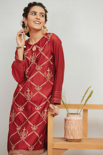 Stitched 1 Piece Cotton Net Embroidered Shirt