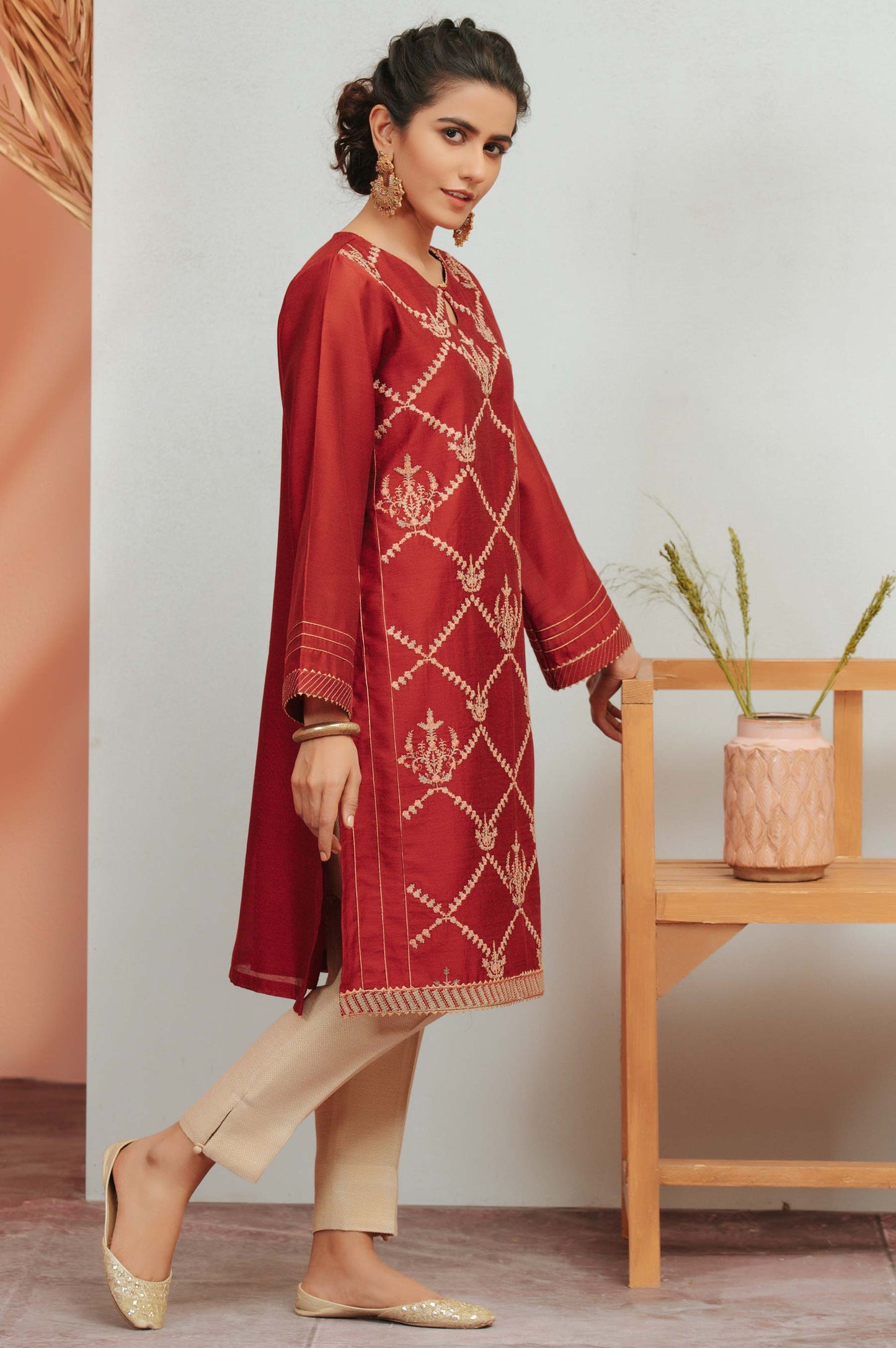 Stitched 1 Piece Cotton Net Embroidered Shirt