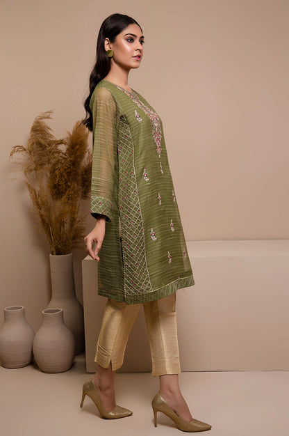 Stitched 1 Piece Organza Embroidered Shirt