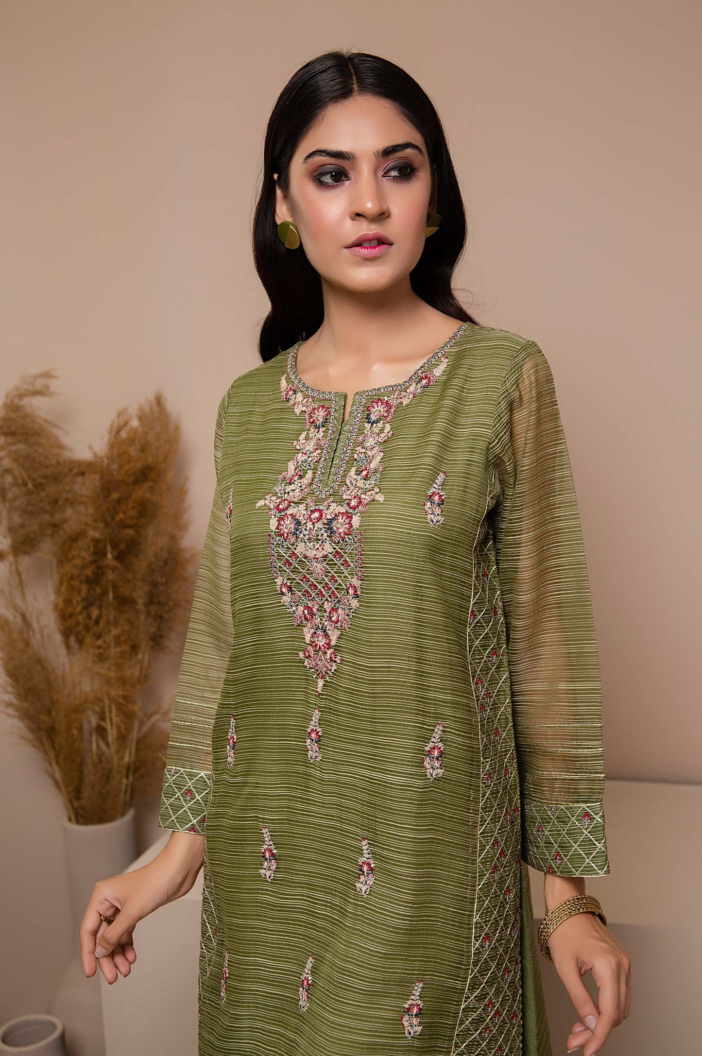 Stitched 1 Piece Organza Embroidered Shirt