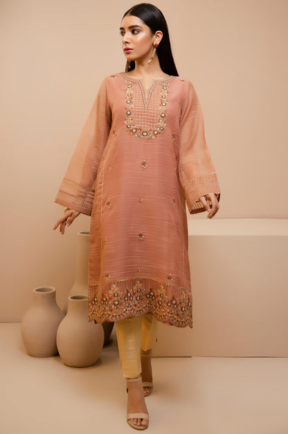 Stitched 1 Piece Slub Organza Embroidered Shirt