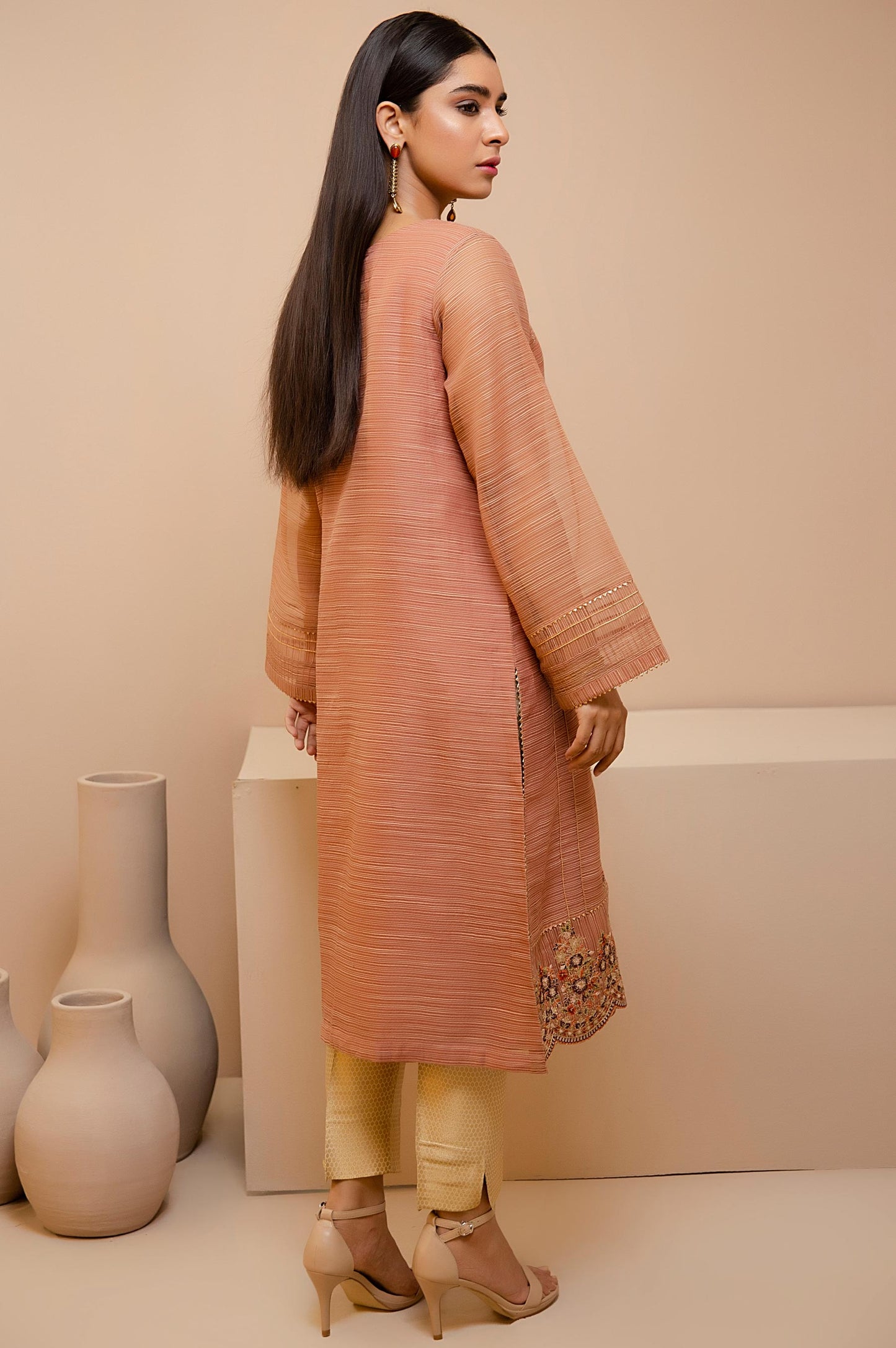 Stitched 1 Piece Slub Organza Embroidered Shirt