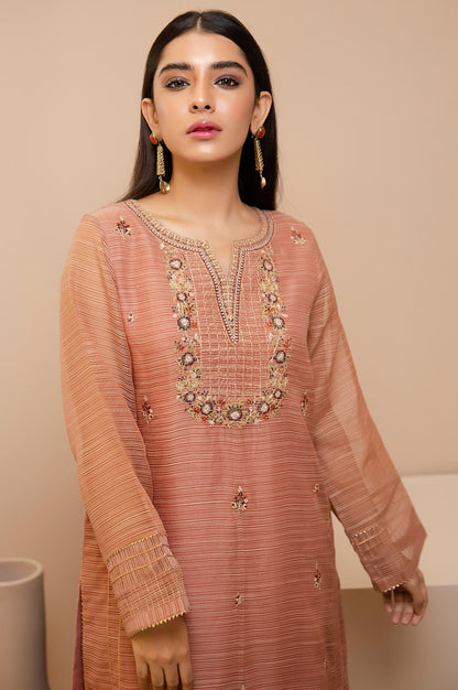 Stitched 1 Piece Slub Organza Embroidered Shirt