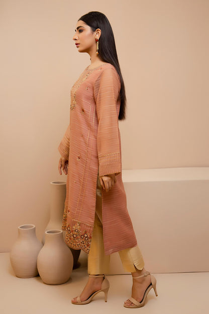 Stitched 1 Piece Slub Organza Embroidered Shirt