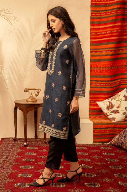 Stitched 1 Piece Organza Embroidered Shirt