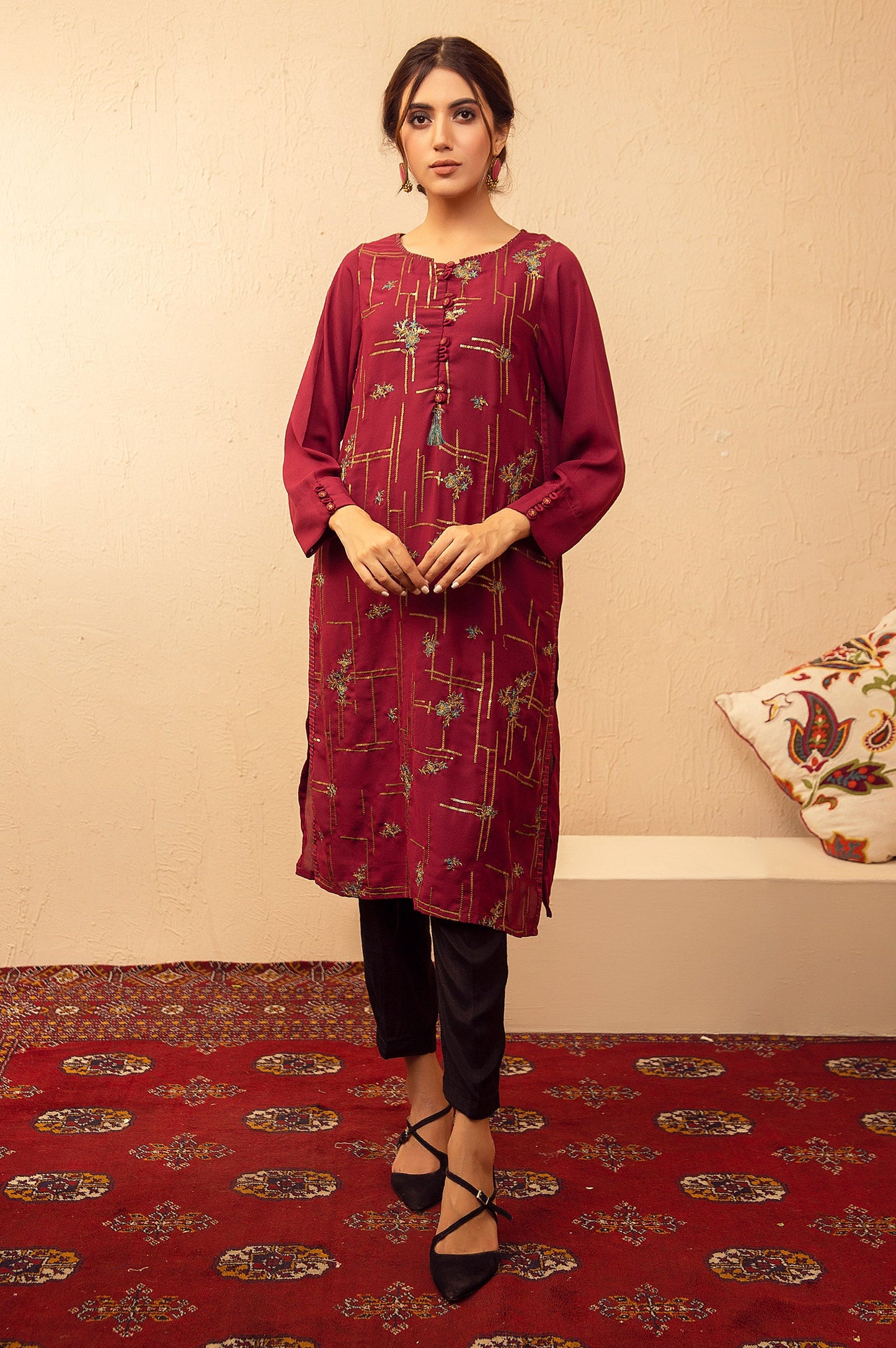 Stitched 1 Piece Crepe Embroidered Shirt