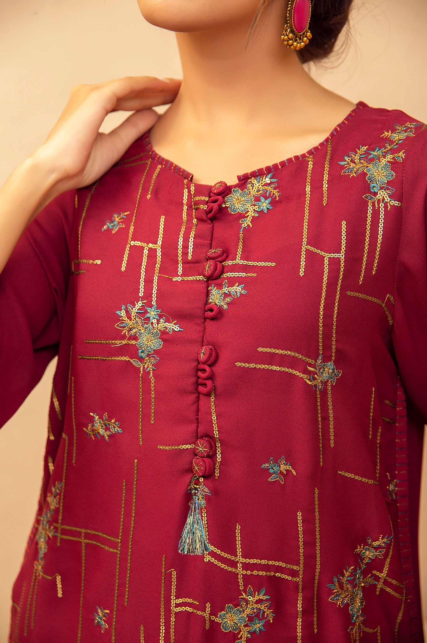 Stitched 1 Piece Crepe Embroidered Shirt