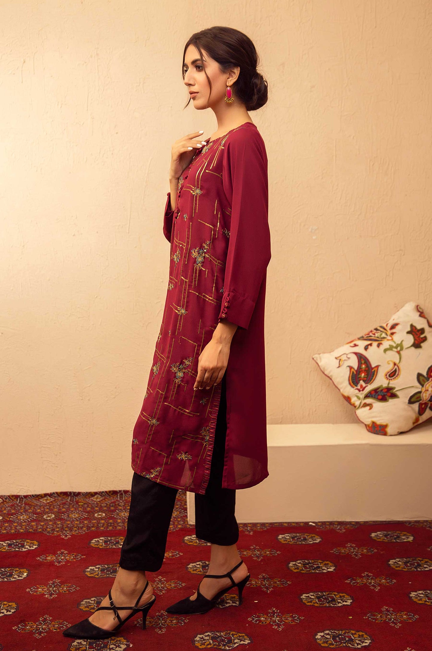 Stitched 1 Piece Crepe Embroidered Shirt