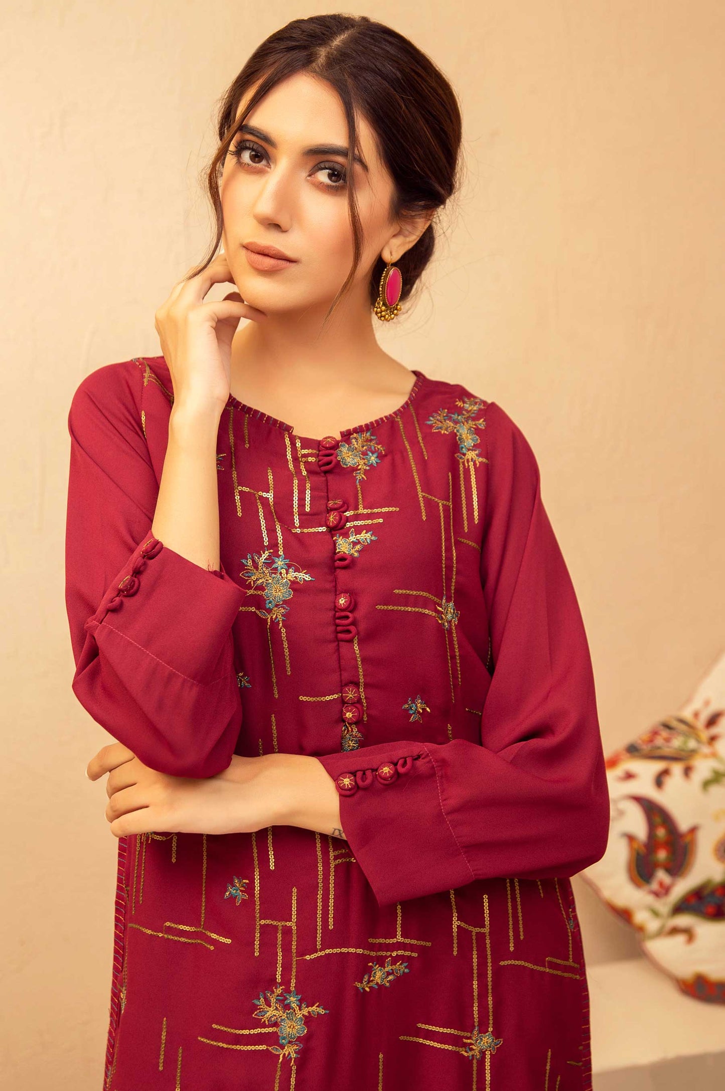 Stitched 1 Piece Crepe Embroidered Shirt