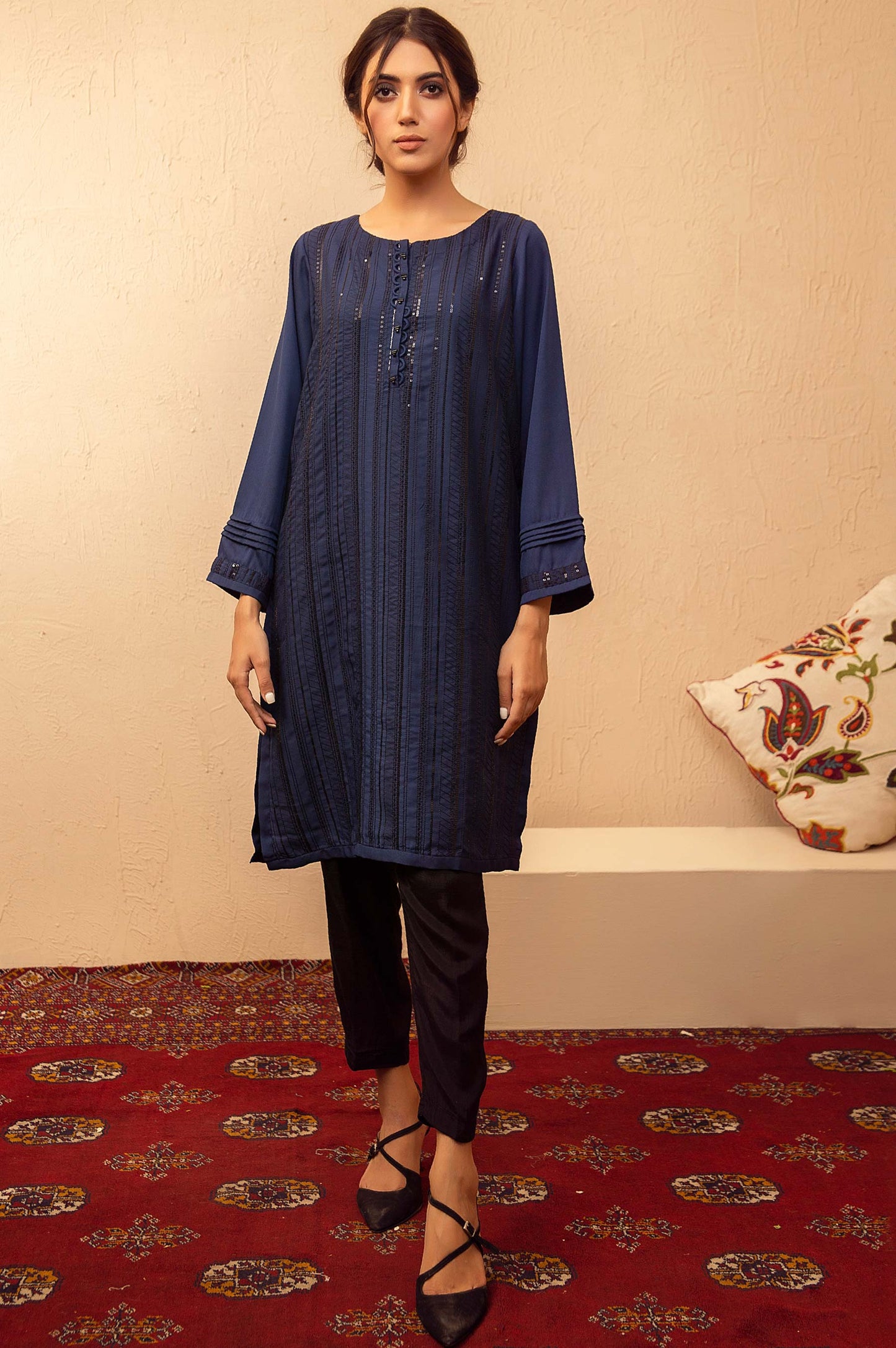 Stitched 1 Piece Crepe Embroidered Shirt