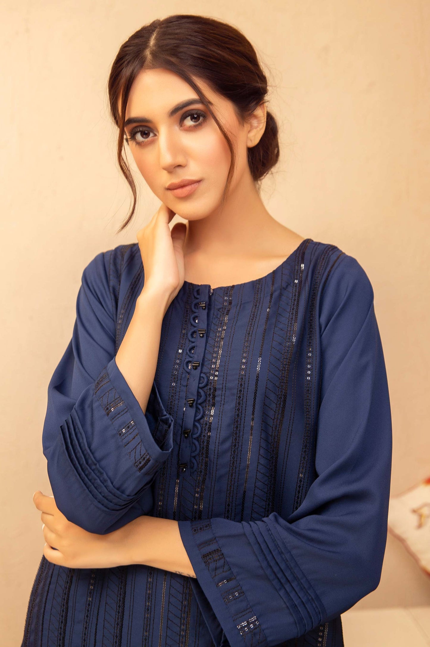 Stitched 1 Piece Crepe Embroidered Shirt