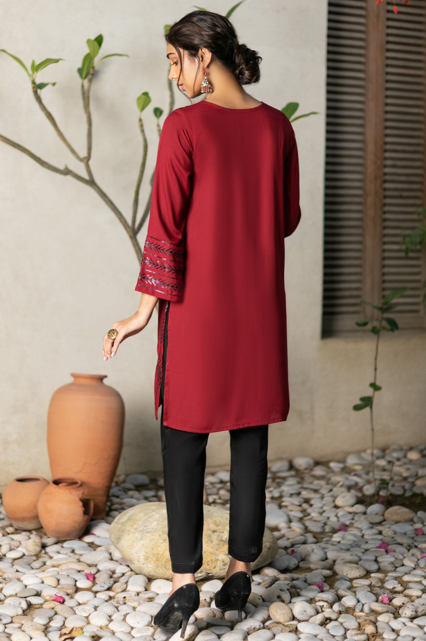 Stitched 1 Piece Crepe Dyed Embroidered Shirt