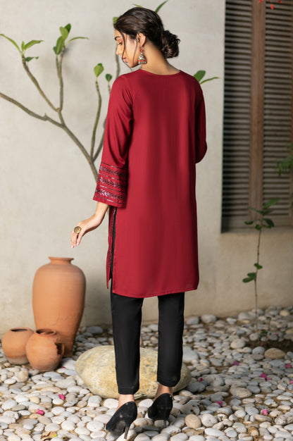 Stitched 1 Piece Crepe Dyed Embroidered Shirt