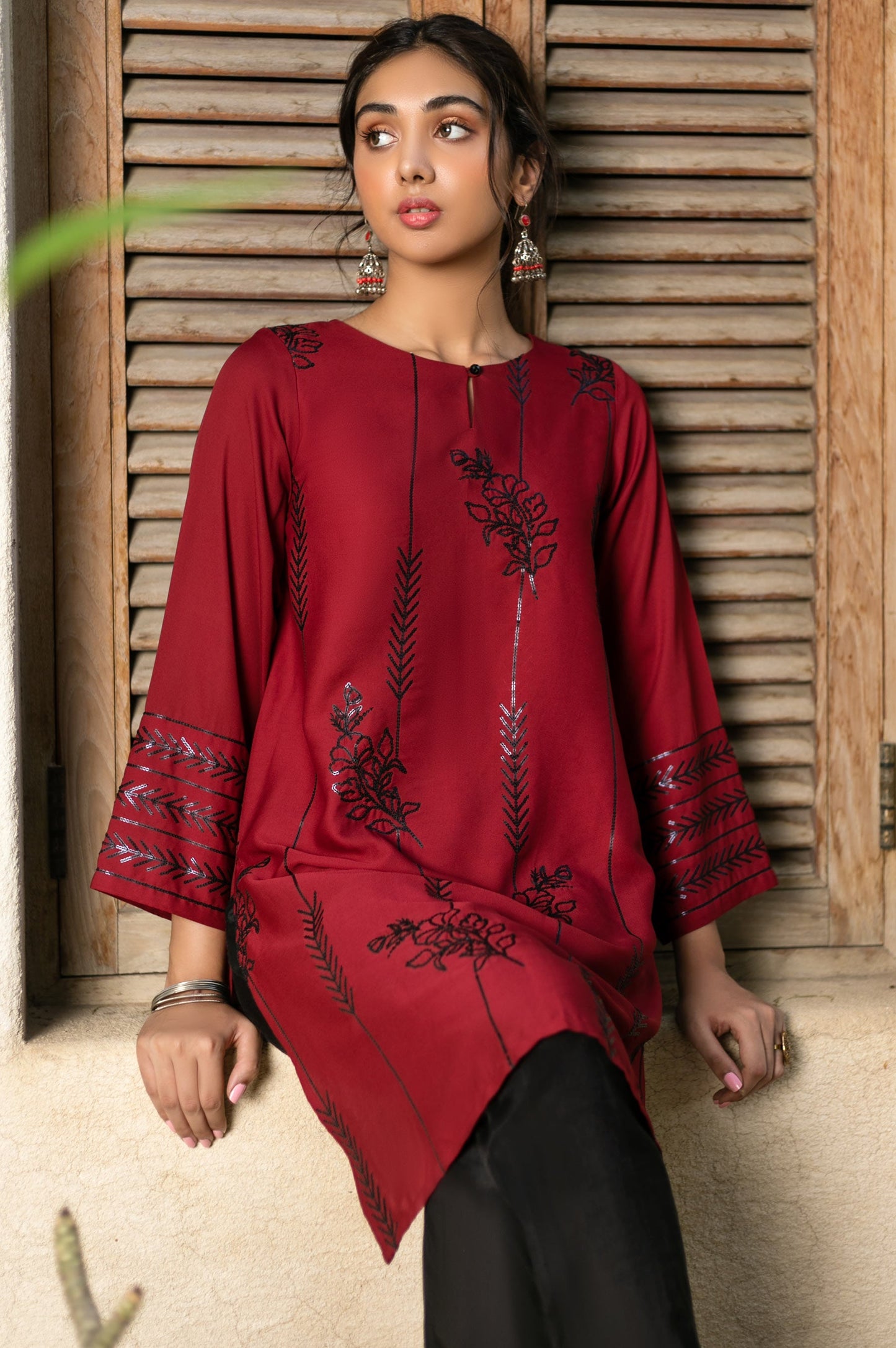 Stitched 1 Piece Crepe Dyed Embroidered Shirt