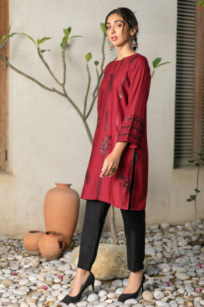 Stitched 1 Piece Crepe Dyed Embroidered Shirt