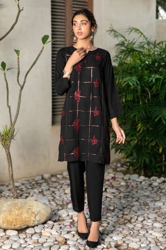 Stitched 1 Piece Crepe Dyed Embroidered Shirt